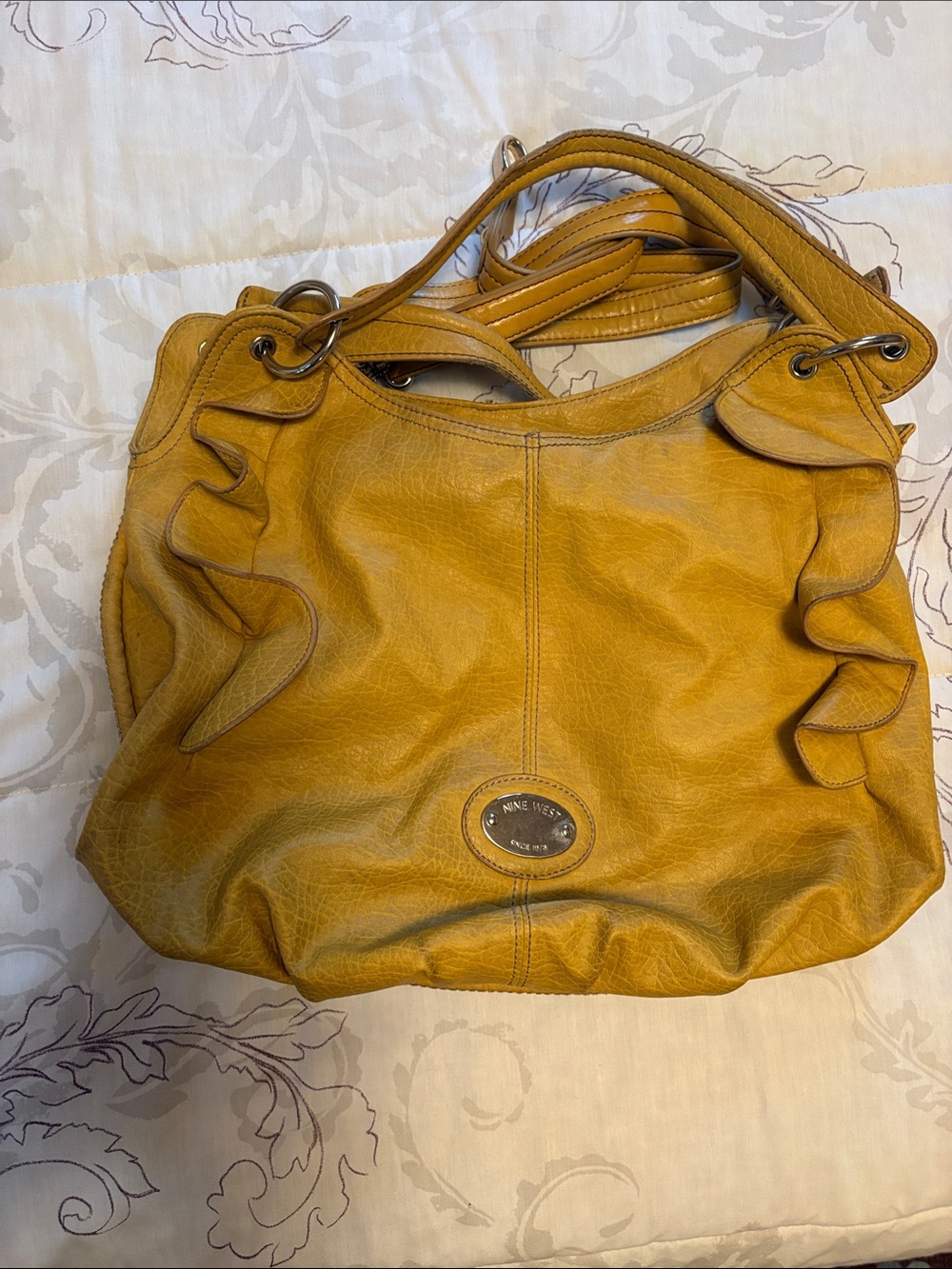 Nine West Mustard Ruffle Shoulder Bag
